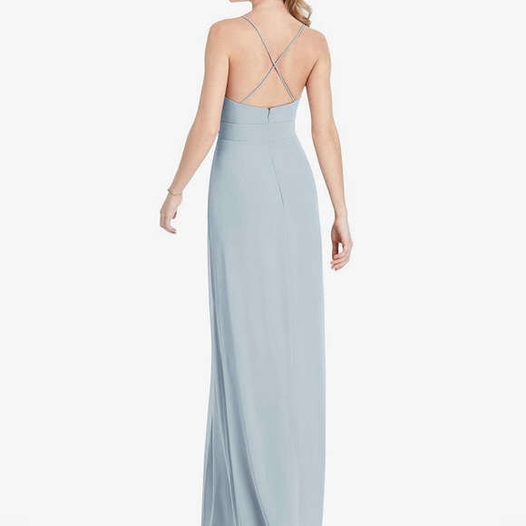 Light Blue (Mist) Bridesmaid Dress A-Line Pleated Maxi Dress with Pockets - Picture 2 of 2